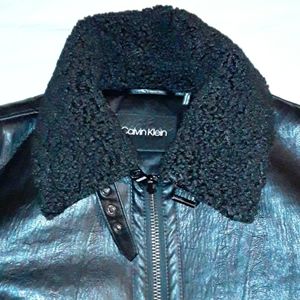 Calvin Klein Large Leather Faux Fur Bomber